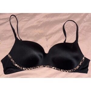 Victoria's Secret Black Padded‎ Cheetah Detail Balconette Bra, 36B